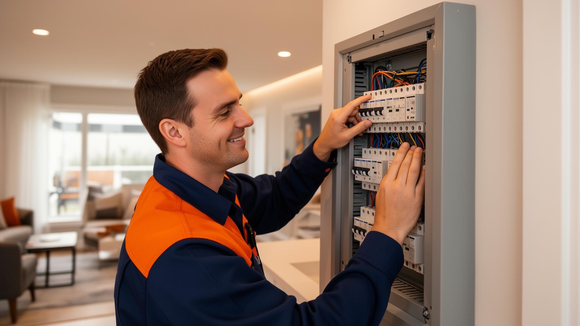Residential electrician working on a home electrical panel in St. John's, NL